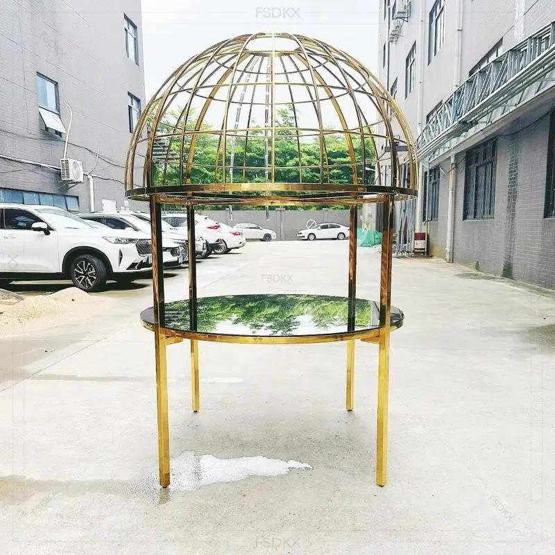 High Quality Wedding Event Decoration Gold Stainless Steel Round Ghost Crystal Dome Wedding Table