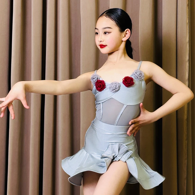 ชุดฝึกซ้อมสไตล์ขั้นสูงสำหรับเด็กผู้หญิงเต้นละติน, ชุดการแสดงเด็กสไตล์ใหม่, ชุดฝึกซ้อมเด็ก