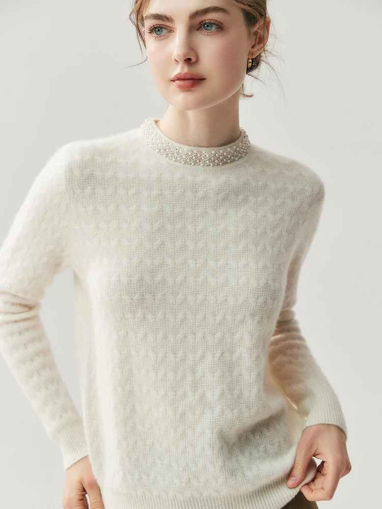 TLOML automne hiver nouveau femmes 100% pull en cachemire col rond col de perles câble tricot pull grâce Style bureau dame Chic hauts