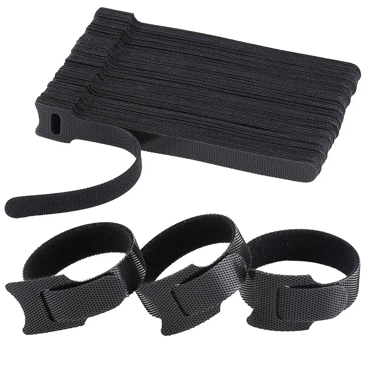 10-200PCS Black Releasable Cable Ties Nylon Loop Hoop Fastener Tape Cord Straps Wire Organizer Multi-Purpose Bundling Wrap Tie