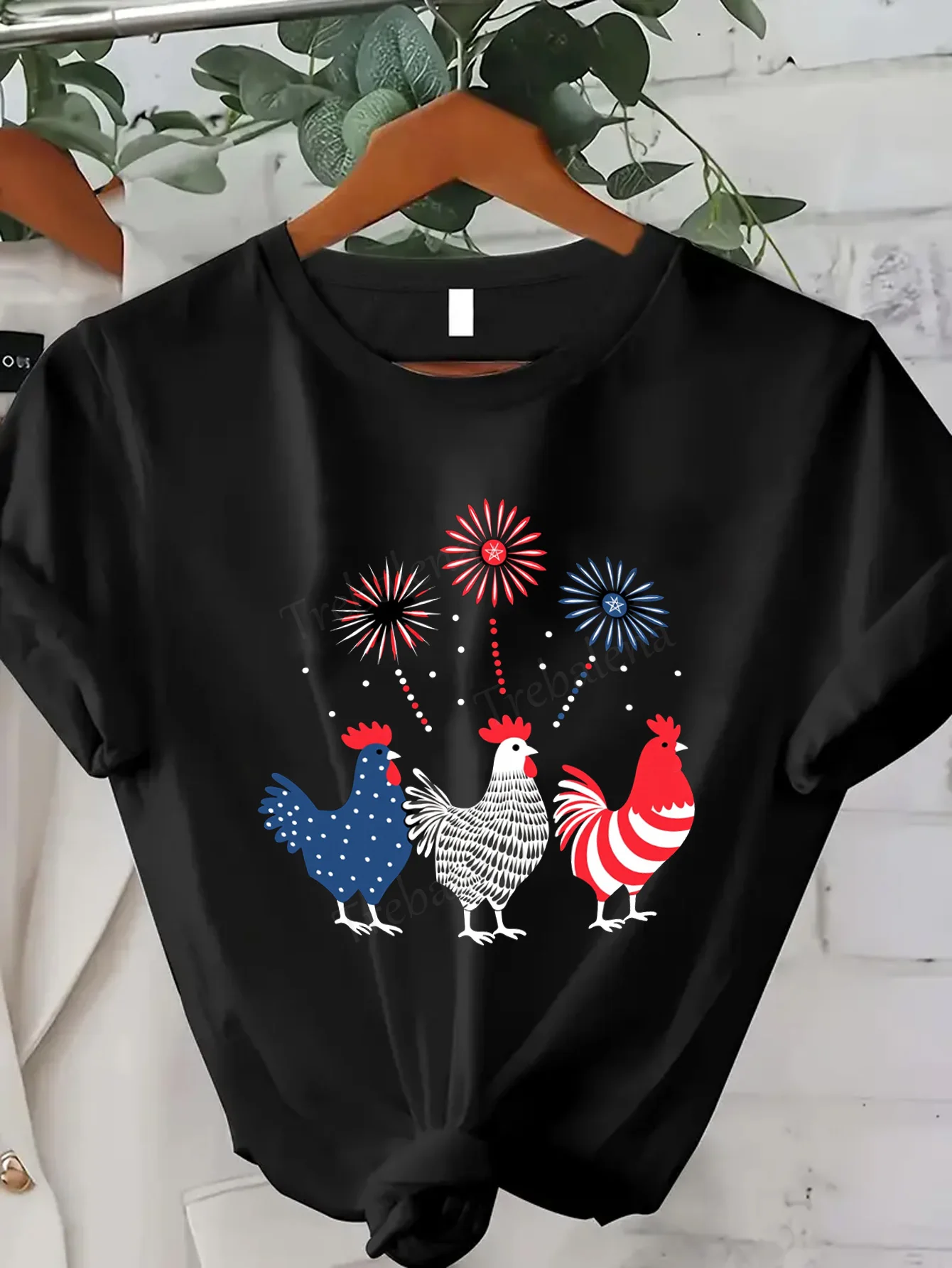 

Women T-shirt Patriotic Rooster T-Shirt for Women - 4th of July Party Casual Top