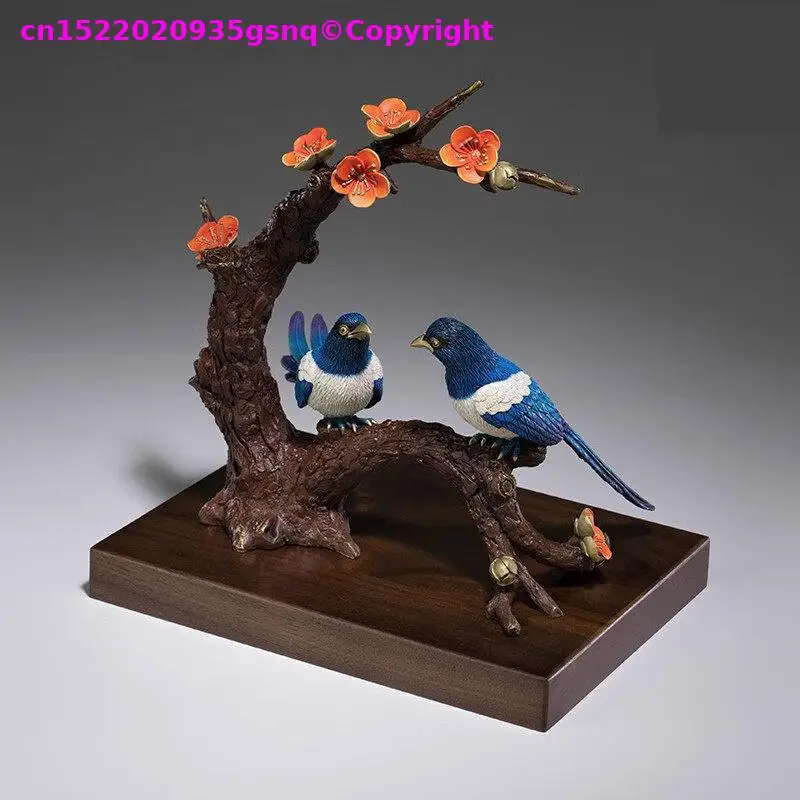 TOP HOME decor 2026 NEW ornament lucky Copper sculpture Joyful plum blossoms good luck birds magpie company Recruiting wealth