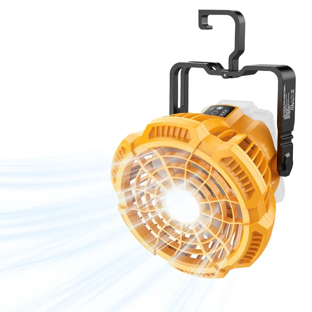 Portable Cordless Fan Rechargeable Camping Fan for Dewalt 20V Batteries with Remote Control Ideal for Maintenance and Job Sites