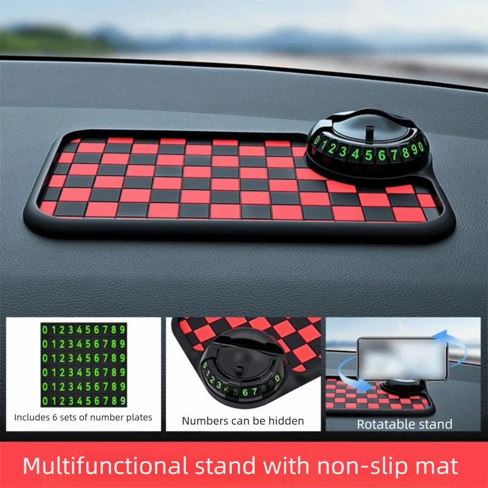 

Wear Resistant Dashboard Anti Slip Mat with Parking Number Plate Rotatable Car Phone Mount with Non-slip Pad Multifunctional