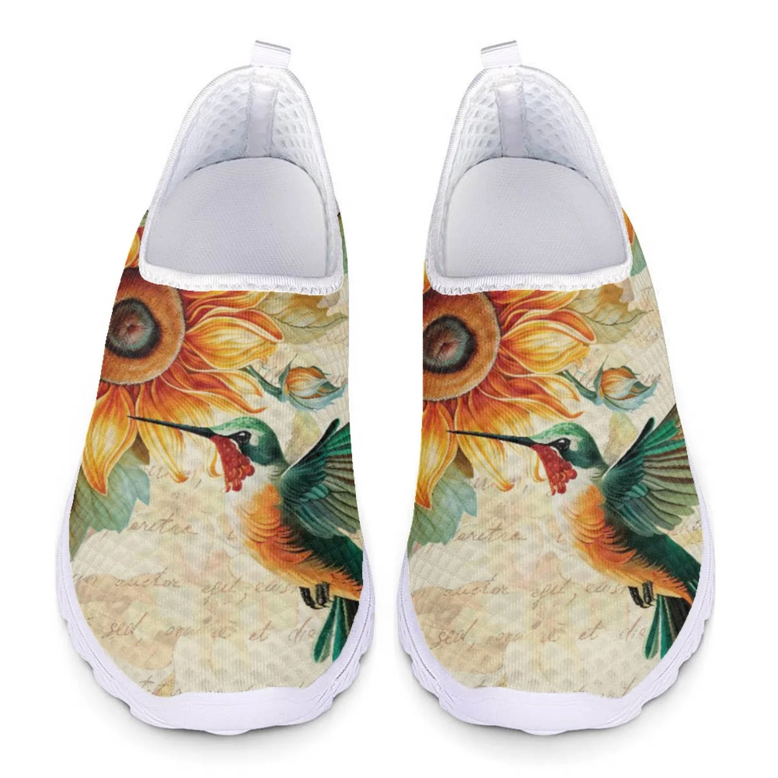 INSTANTARTS Hummingbird Comfortable Breathable Slip On Shoes For Women Sunflower Print Loafers Bird Design Flats Zapatos Mujer