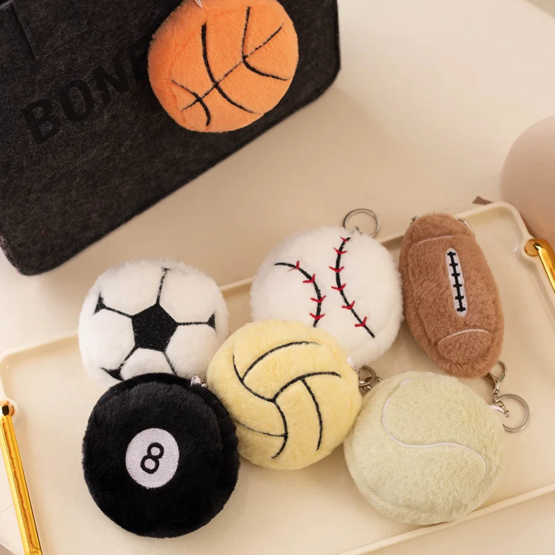 10cm Simulated Plush Toy Pendant Keychain Fun Ball Plush Pendant Volleyball Football Rugby Baseball Tennis Billiards Basketball