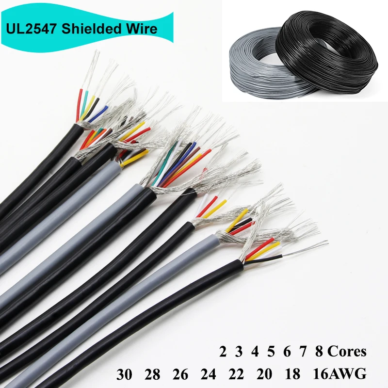 1/5M UL2547 Shielded Wire 30 28 26 24 22 20 18 16AWG 2/3/4/5/6/7/8CS Channel Audio Copper Wire Cord Headphone DIY Control Line