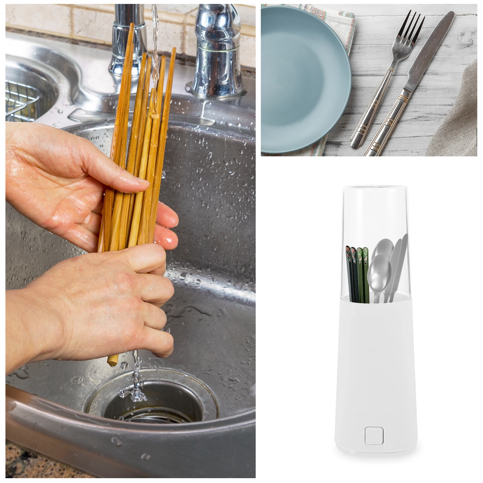 

Chopsticks Holder Dustproof Tableware ganizer Lid Drain Rack for Kitchen Utensils Storage Spoon Fork Rack Container Box
