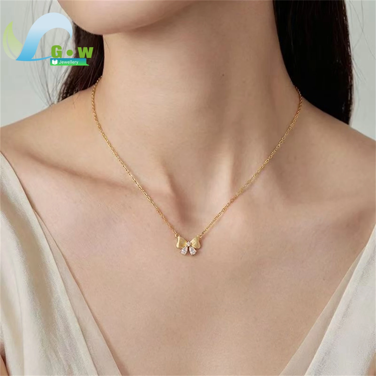 Bow Necklace Women Delicate Collarbone Chain Gentle Versatile Silver Set Elegant Jewelry Charm Gift For Her Girlfriend Wife