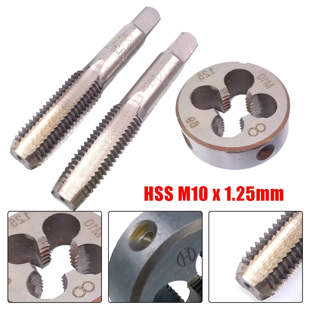 M10 X 1 25mm Taper Tap And Die Set For Right Hand Metric Thread 3pcs With 2 Taps And 1 Die Made Of Carbon Steel