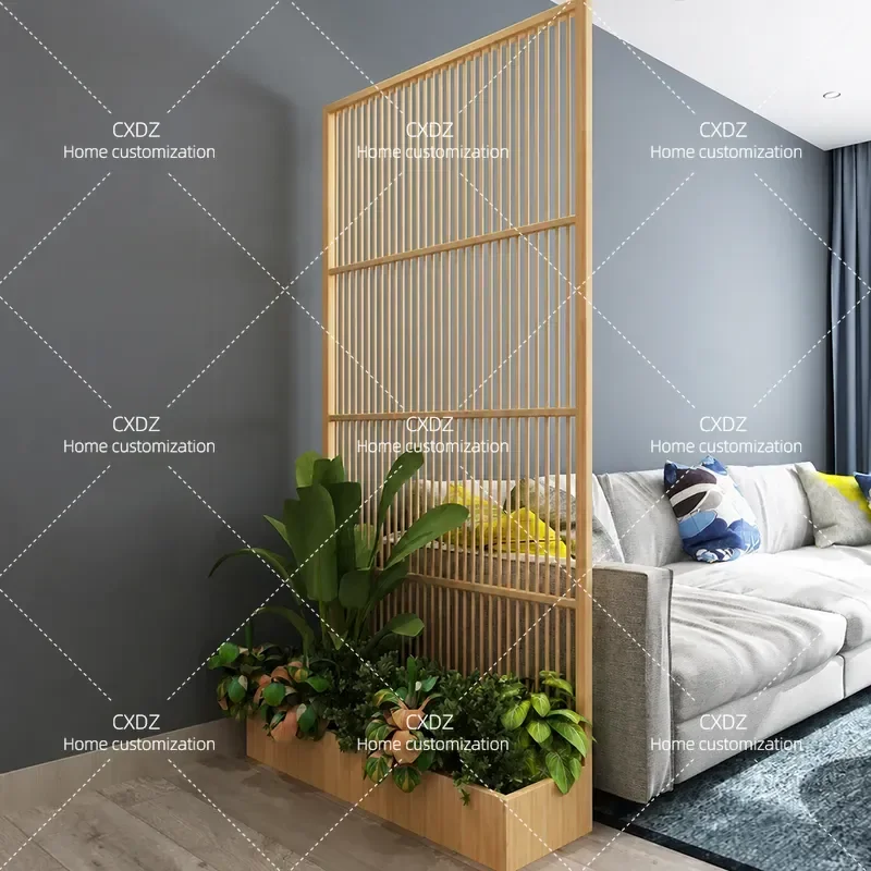 Movable Bamboo Wood Flower Pot Screen Partition with Feet Custom Plant Stand Grille Divider for Home Garden Decoration