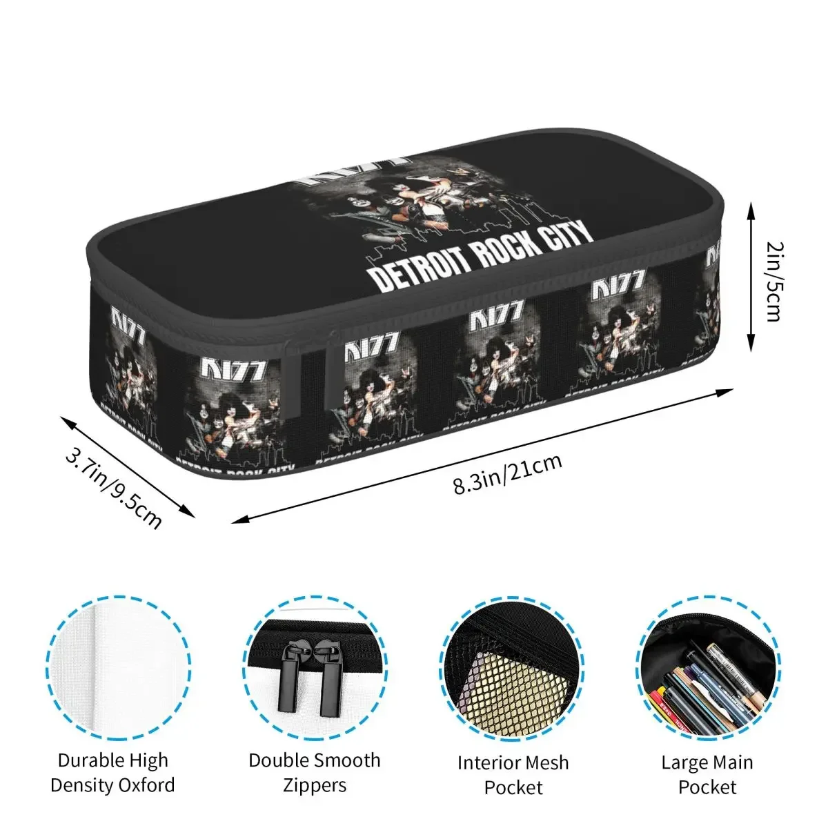 Kiss Band Detroit Rock City Pencil Case for Boys Girls Gifts Pen Box Pencil Bag Stationery Supplies Pen Holder Bag