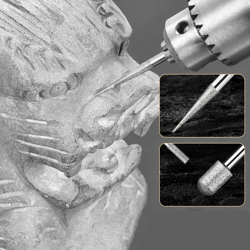 30pcs 생크 다이아몬드 Burs Dremel 전기 그라인더 전원 액세서리에 대 한 상자로 설정 연마 드릴 비트 로타리 도구 세트 2.35/3mm