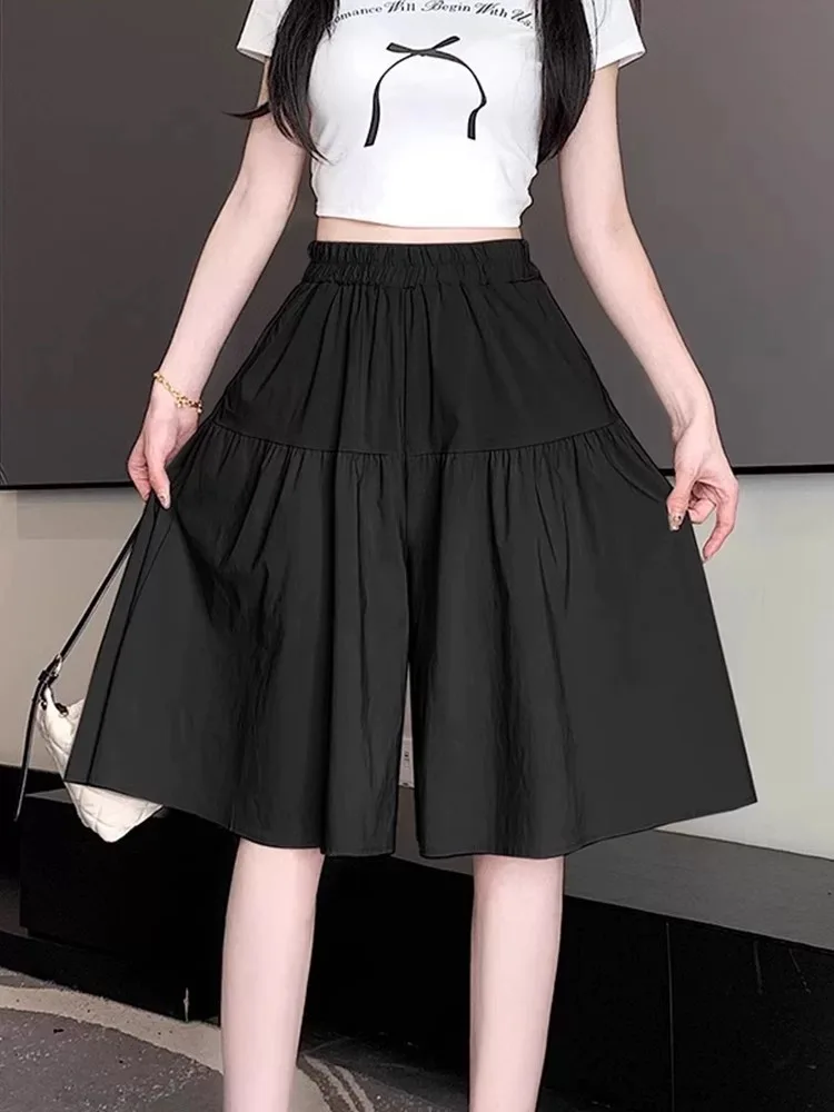 

Ice Silk Cotton Linen Wide Leg Short Pants Slimming Lightweight Breathable Korean Style High Waist Straight Cut plus Size