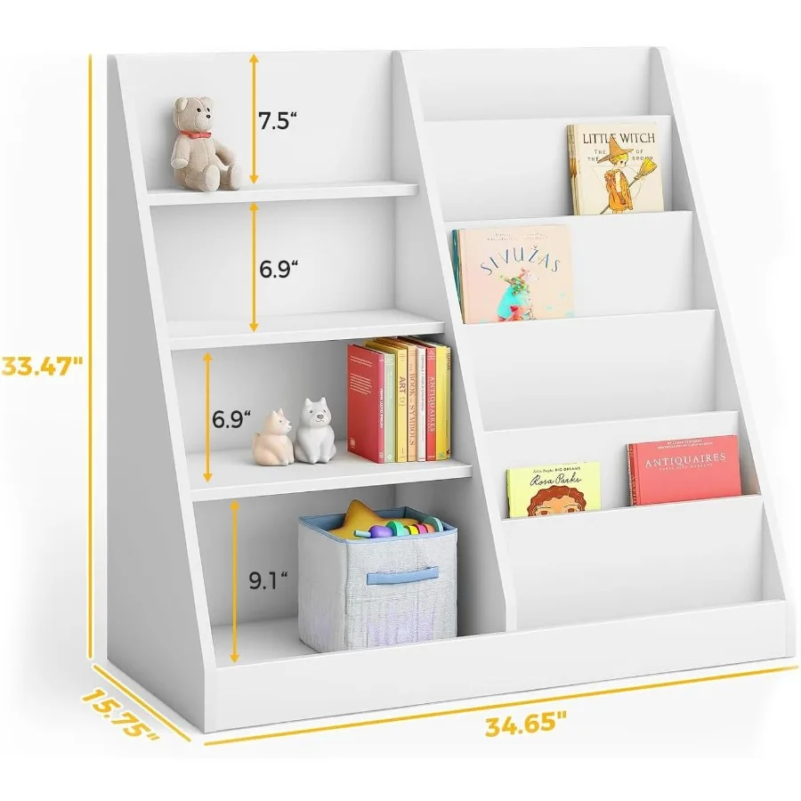 6 Tier Wooden Bookshelf and Toy Storage for Nursery Playroom and Classroom Toddler Book Rack with Multiple Shelves for Organizi