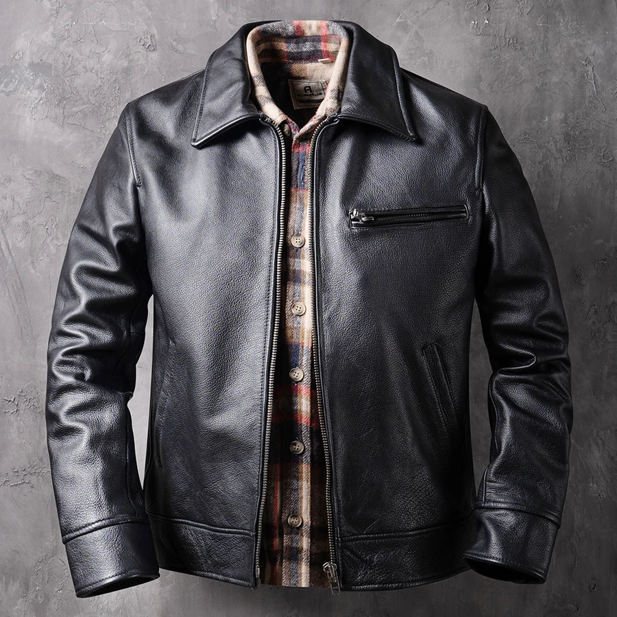 

Мужская повседневная кожаная куртка с лацканами, ветрозащитное весенне-осеннее пальто из натуральной кожи для мужчин