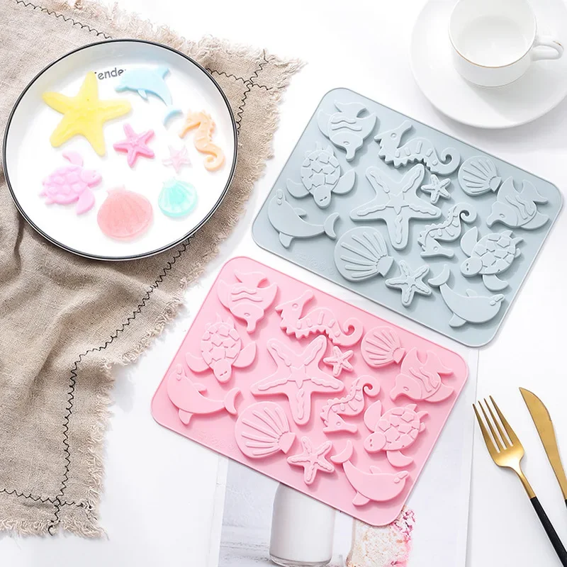 Lovely Shell Starfish Silicone Chocolate Mold Fish Dolphins Fondant Cake DIY Decorating Tool Clay Resin Art Mould Household Tool