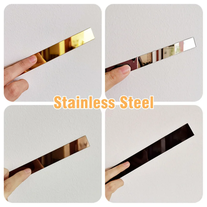 3M/Roll Gold Mirror Wall Sticker Stainless Steel Flat Living Room Decoration Lines Titanium Background Wall Ceiling Edge Strip