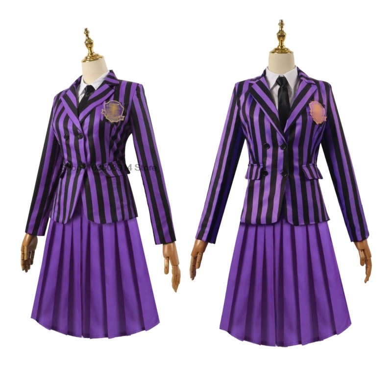 Addams-Disfraz de Cosplay para niña, uniformes de escuela secundaria, regalo de Halloween, falda de fiesta de carnaval, 3 colores