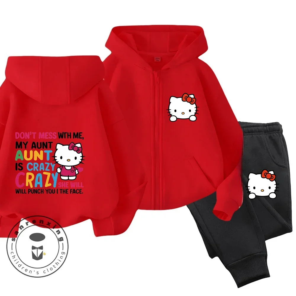 

Hello Kitty Sweatshirt Sets for Girls Autumn Long Sleeve Top and Pants Two Piece Suit Children's Clothing Set Kids Tracksuit