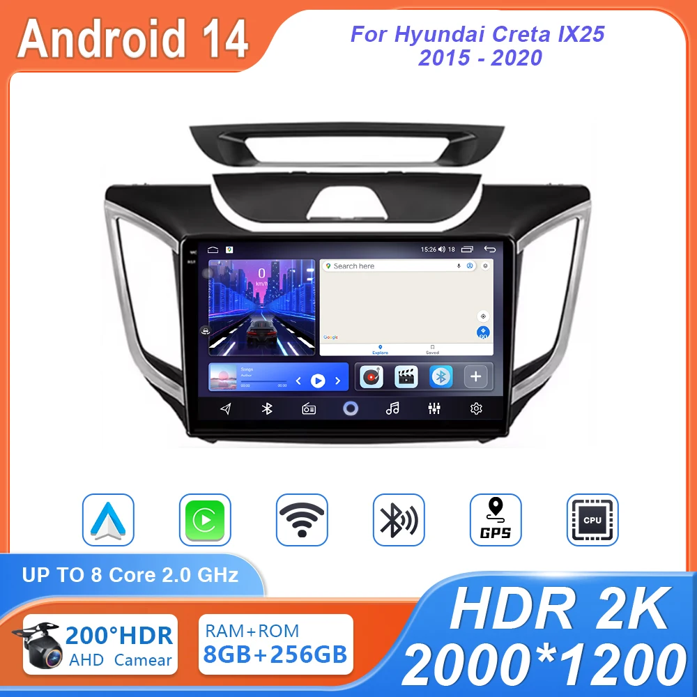 Carplay For Hyundai Creta IX25 2015 - 2020 Navigation GPS Android Auto Car Radio Stereo Multimedia Player 5G Wifi BT No 2din DVD