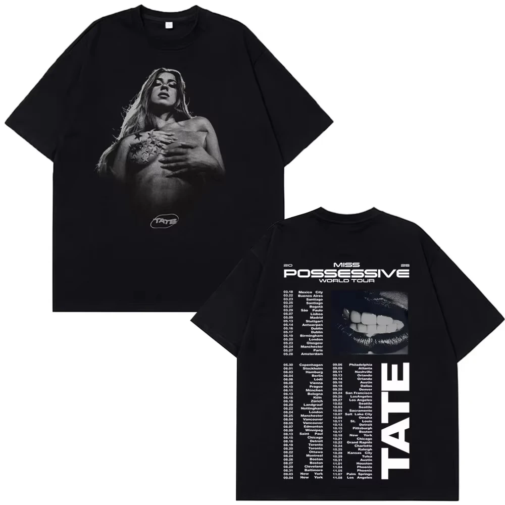 Tate McRae Miss Possessive Tour 2025 Vintage T-Shirt Men's Women Harajuku Short Sleeve T Shirts Cotton Casual T-shirts Fans Gift