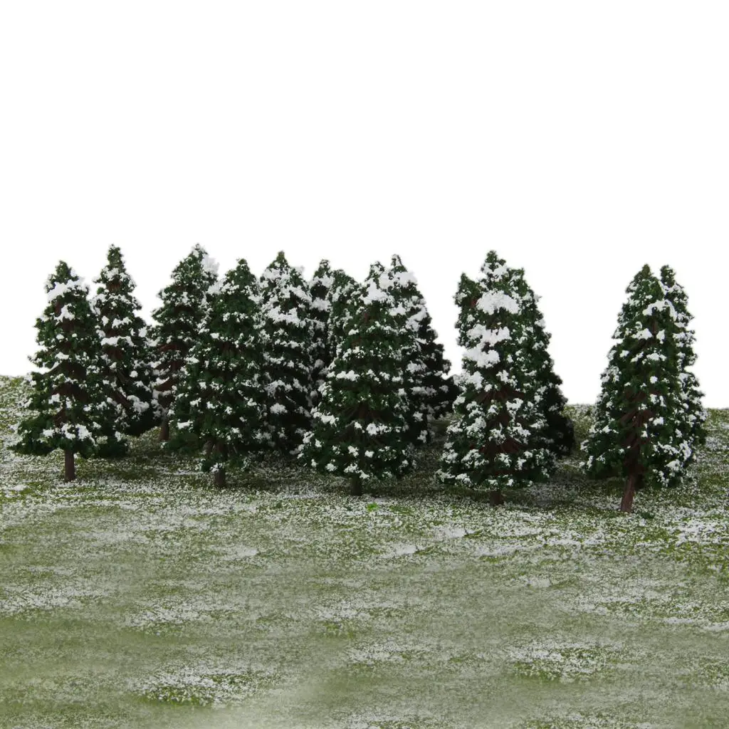 Pack of 20 1/150 Model Pine Trees with Snow for Layout Park Dark Green