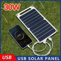 30W Solar Panel With USB Waterproof Outdoor Hiking And Camping Portable Battery Mobile Phone Charging Bank Charging Panel 6.8V