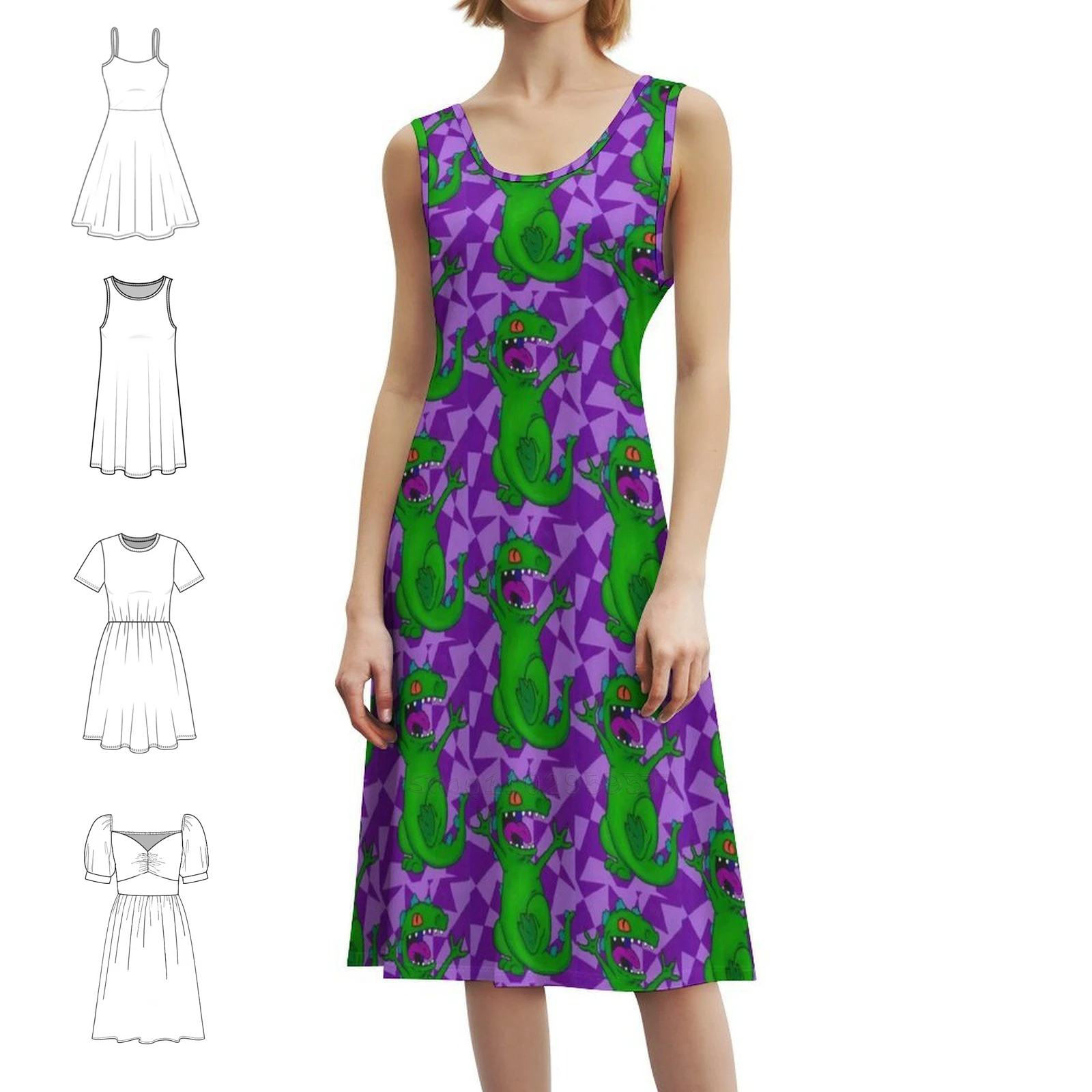 

Reptar Dinosaur T-Rex Painting On Canvas Paper Boho Chic Dress Elegant Fashion Beach Wedding Party Gown Reptar Dinosaur Trex