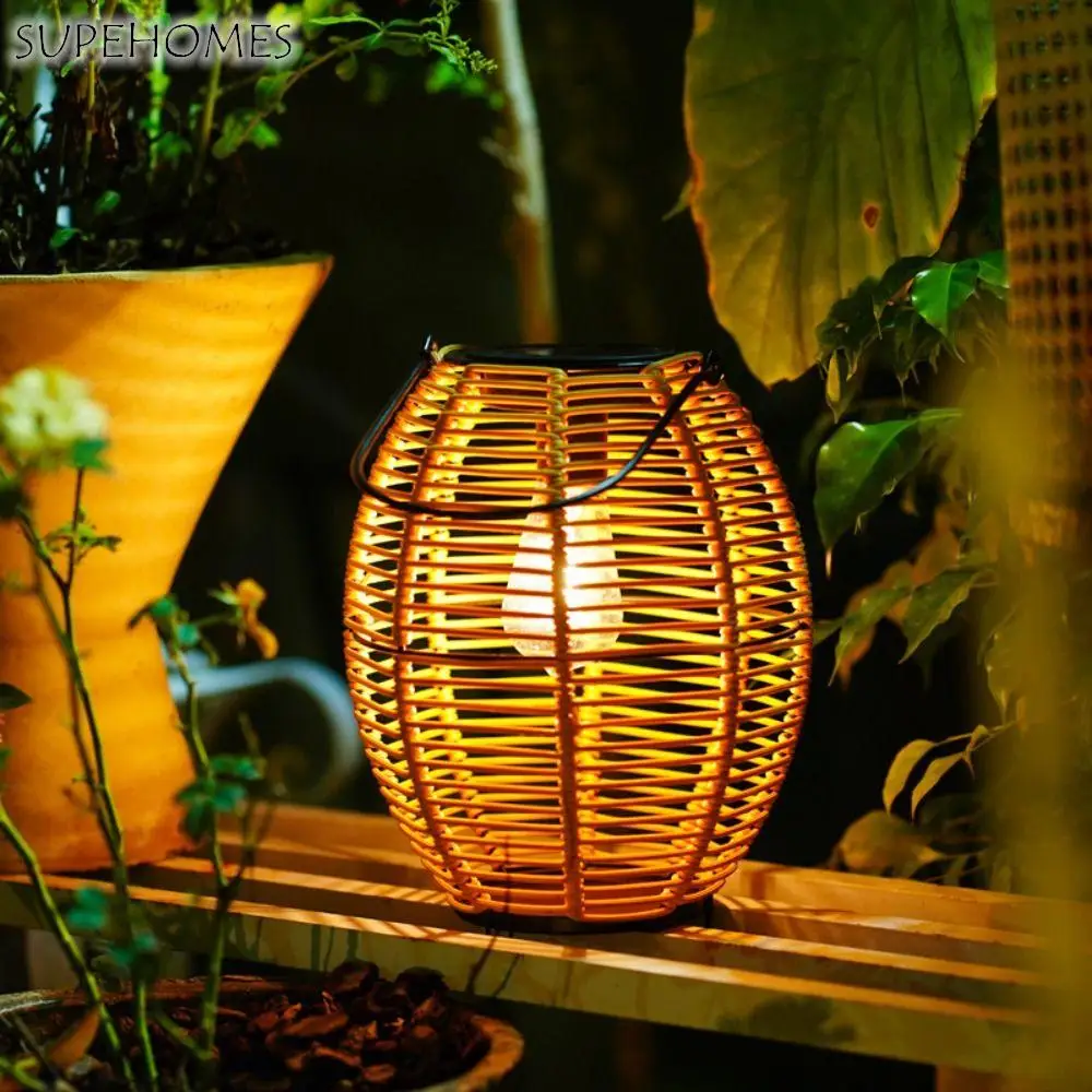 

Chinese Style Landscape Solar Imitation Lantern Waterproof Hollowed Yard Lantern with Handle Hanging Weave Wind Lamp Garden