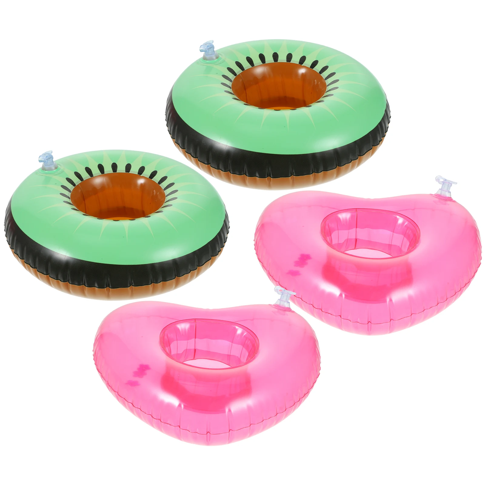 

4 Pcs Inflatable Drink Holders Floating Cup Kiwi Heart Shaped Pool Party Supplies PVC Material Adults Swimming