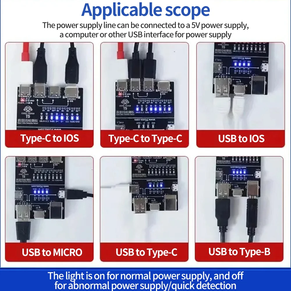 Scheda di rilevamento rapido linea dati ON-OFF OSS T5 per IPhone Android USB/Lightning/Type-C/Micro linea dati strumento di rilevamento anomalo