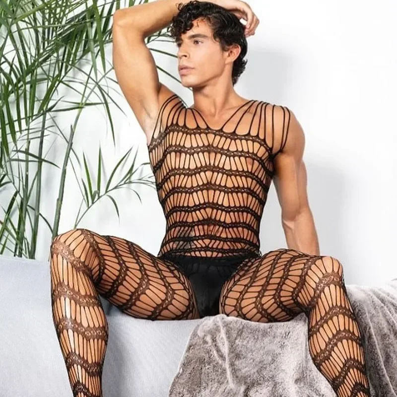 Man Bodysuit Sexy Club Wear Underwear Hot Sexy Costumes Sex Open Crotch Fishnet Body Stocking Bodystocking