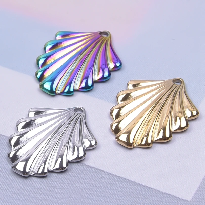 6Pcs/Lot Stainless Steel Summer Conch Shell Charms Marine Life Sea Animal Pendant Handmade Women Necklaces Jewelry Material Bulk