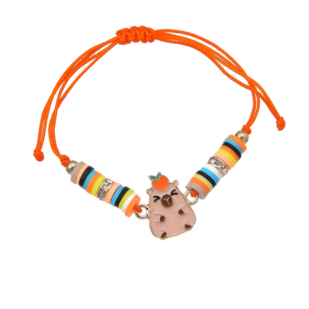 6 stks/set Cartoon Capybara Zinklegering & Zachte Klei Handgemaakte Verstelbare Touw Armband Voor Meisjes - afbeelding 2