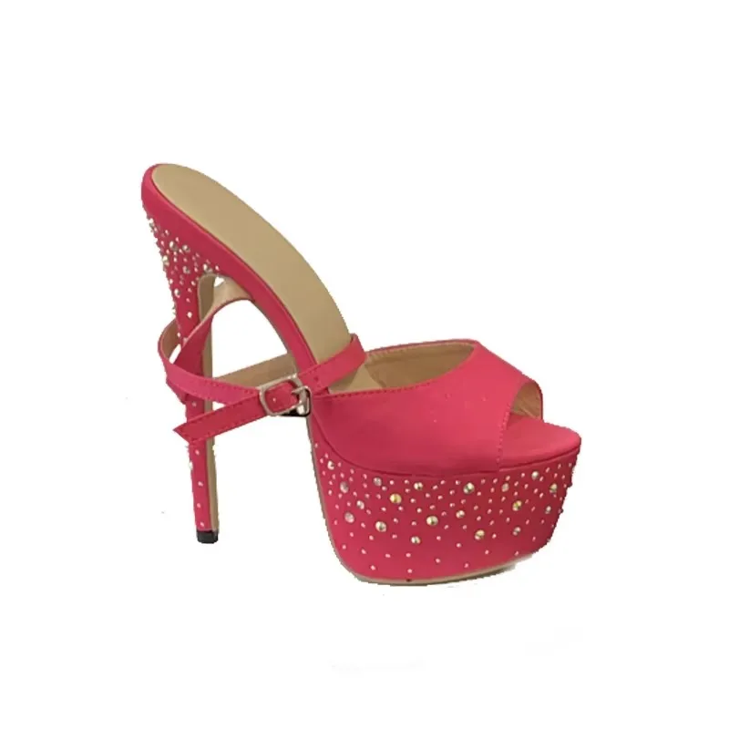 

Woman Shoes Red Heels Platform Sandals Summer Party Shoes 16CM Rhinestone Heeled Sandals Black Ladies Zapato Stiletto