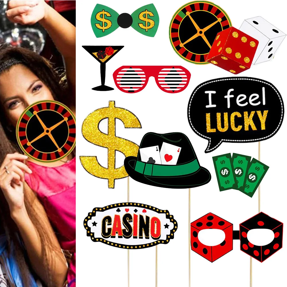 

24Pcs Las Vegas Casino Night Birthday Party Decoration Favors Photo Booth Props Funny DIY Poker Theme Selfie Props Kit