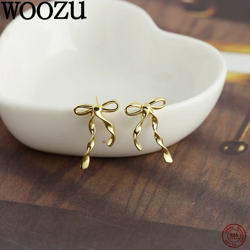 

WOOZU стерлингового серебра 925 пробы, элегантные шикарные серьги-гвоздики с бантом для женщин, вечерние, свадебные, очаровательные ювелирные изделия, подарок для девочек, аксессуары