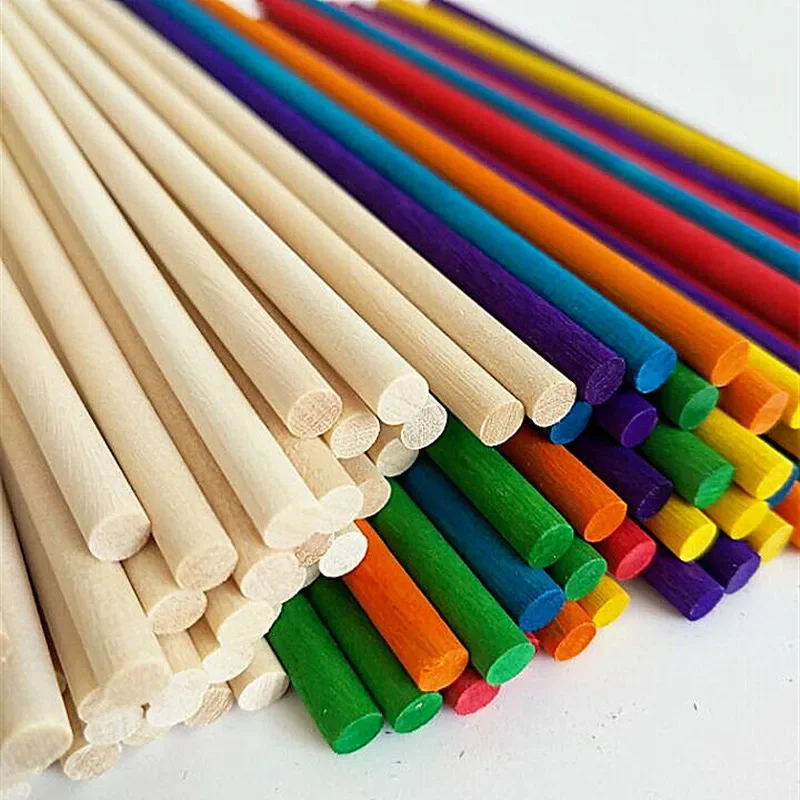 25-50pcs Round Wooden Stick For Craft Food Ice Lollies And Model Making Cake Dowel Kids DIY Building Model Tools 10/15/20/30cm