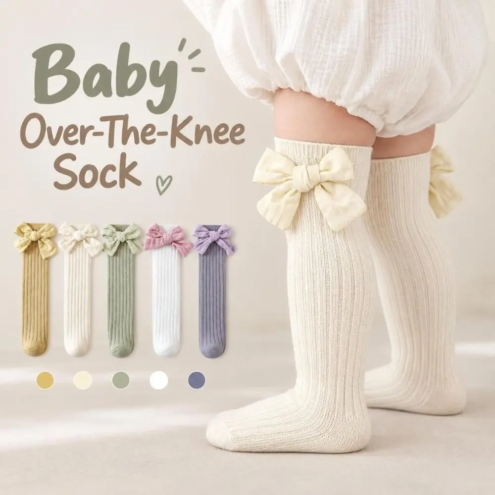 Cute Cotton Baby Over-The-Knee Socks Big Bow Soft Knit Long Tube Socks High Elasticity Non-Slip Children'S Socks For Girls