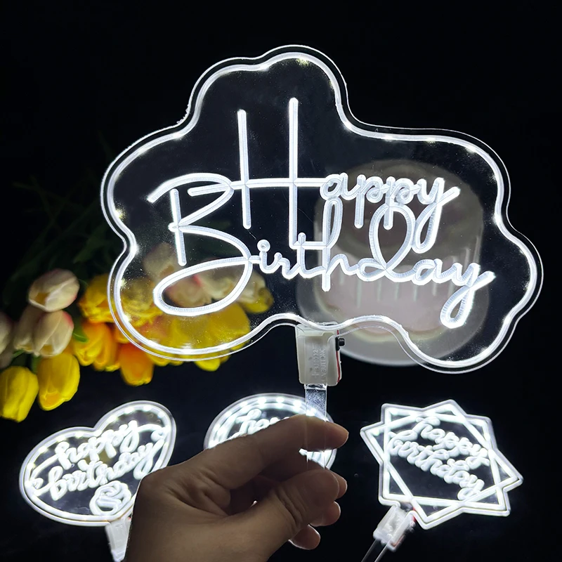 LED-Nachtlicht, blinkend, alles Gute zum Geburtstag, Tortenaufsatz, leuchtendes Neonlichtschild für Geburtstagskuchen, Dekoration, Partyzubehör – Detail 10