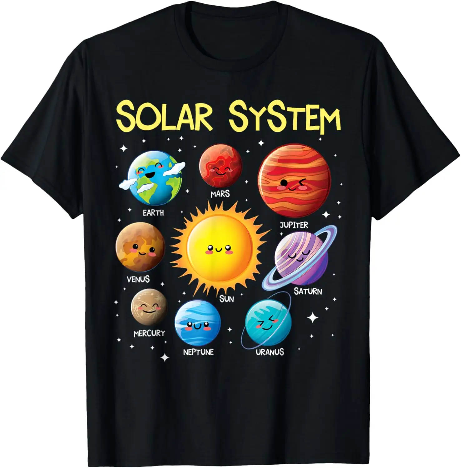 

Solar System Cute Planets Graphic Tee Men Casual Short Sleeve Breathable Cotton Crew Neck T-Shirt
