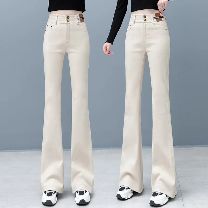 High Waist Wide Leg Jeans Women's Slim Fit Straight Cut Casual Versatile High Waist Bell Bot Cotton Stretch Denim