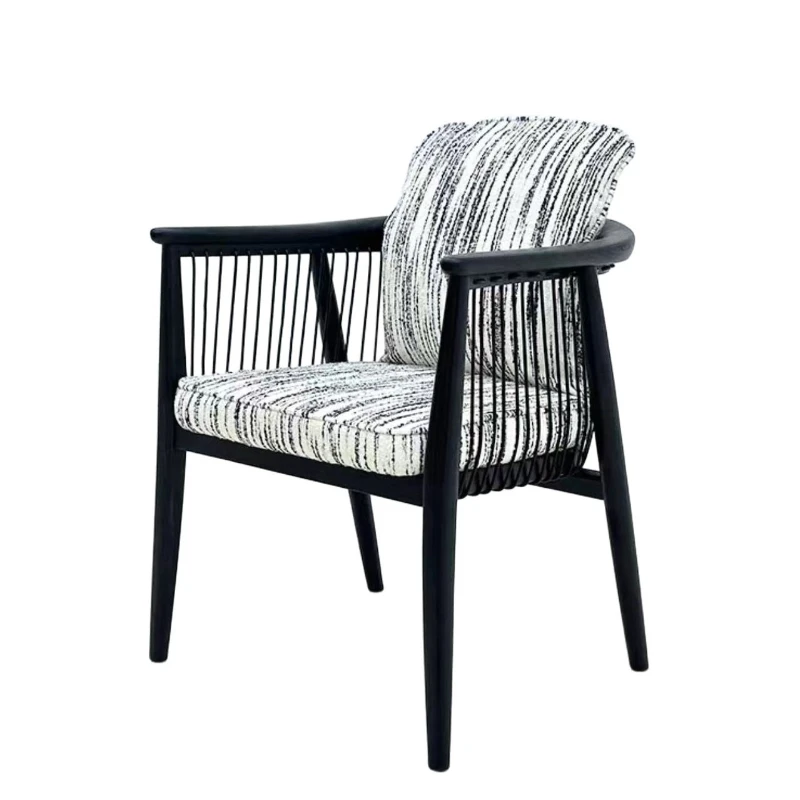 Solid wood armrest dining chair tea table chair rope leisure back chair