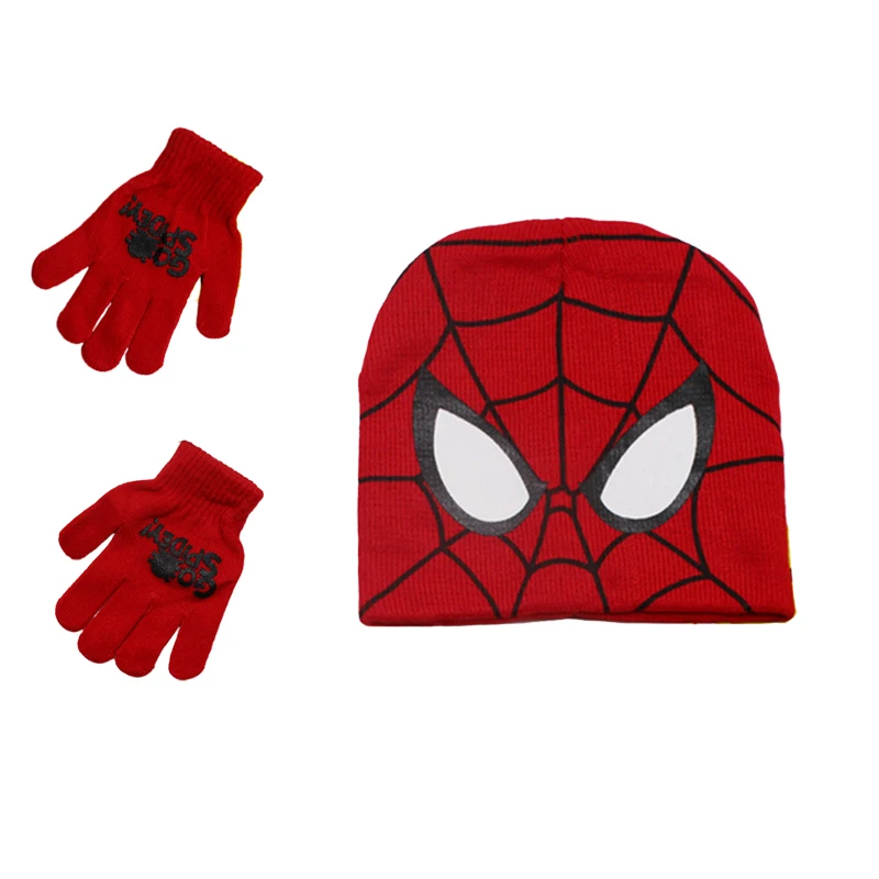 Spiderman Superhero Knitted Beanie Gloves Set Christmas Warm Cap Cosplay Props Winter Accessory for Boys Girls Halloween Gifts