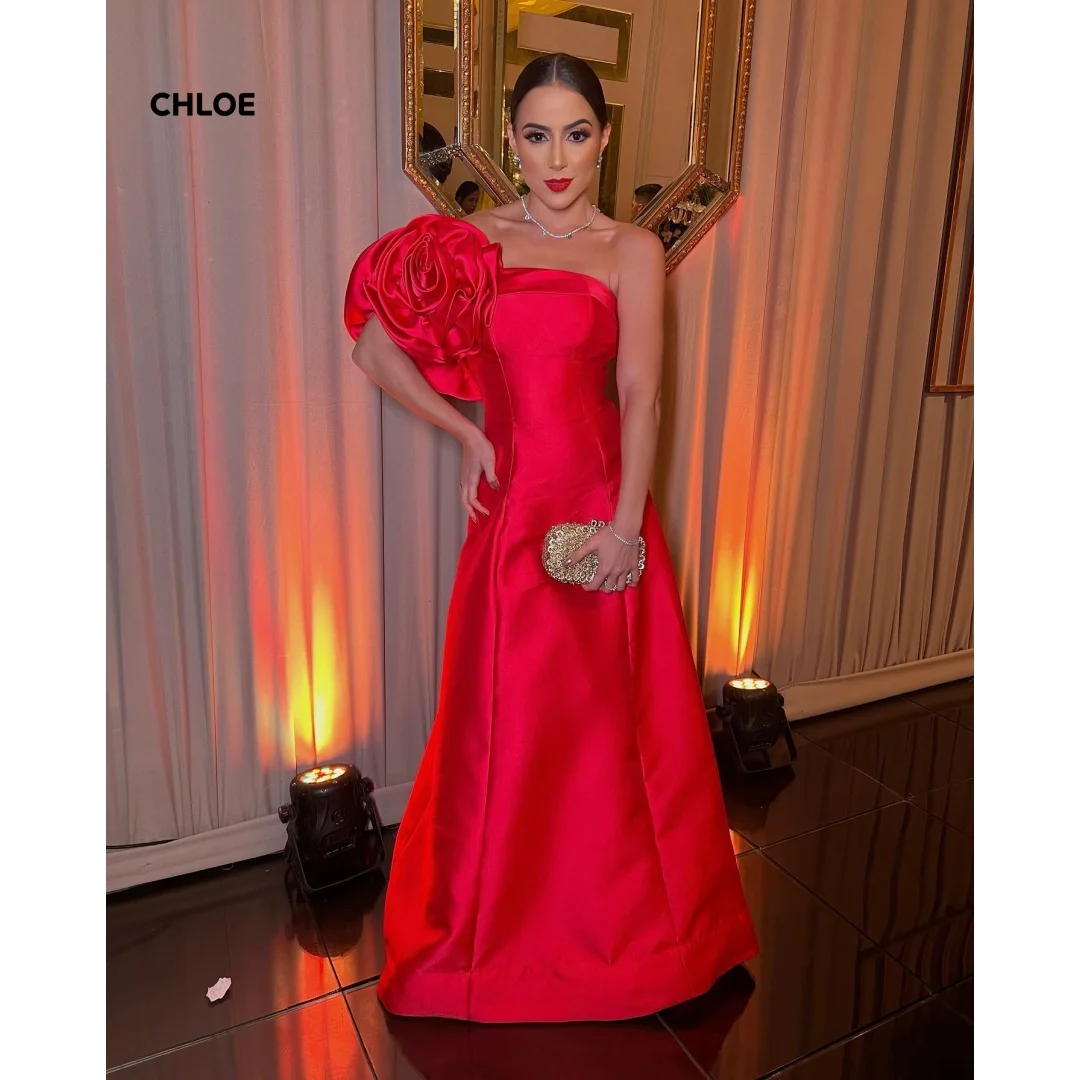 

Customized Evening Dresses Woman Elegant Party Dresses for Special Occasions Line A Short Sleeves Red Satin Ball Gown Dress Prom