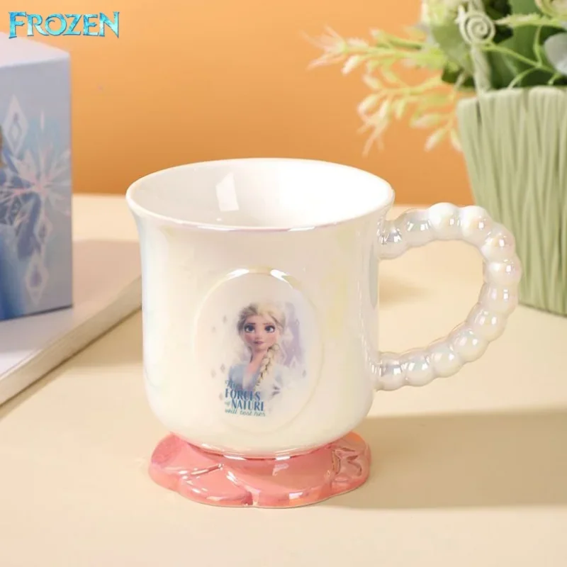 Frozen Elsa anime peripheral creative cartoon cute girl heart color glaze ceramic pearl office home milk coffee cup girl gift