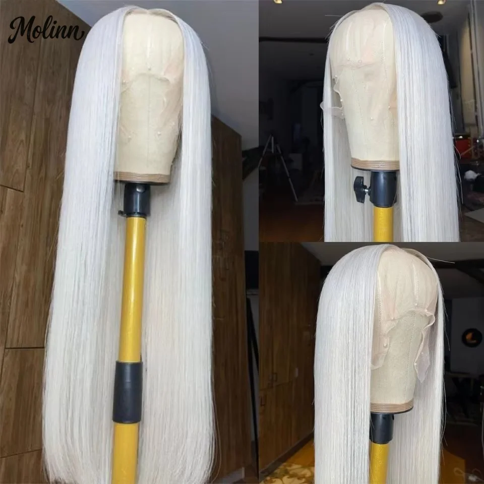 White Wig Bone Straight Lace Front Wig 13x4 HD Synthetic Pre Plucked Glueless On Clearance Sale pelucas Daily Cosplay For Women