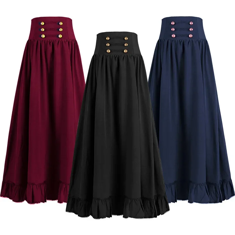 

Women Medieval Skirt Gothic Lace-up Retro Casual Big Swing Ladies Halloween Vintage Fashion Cosplay Party Clothing
