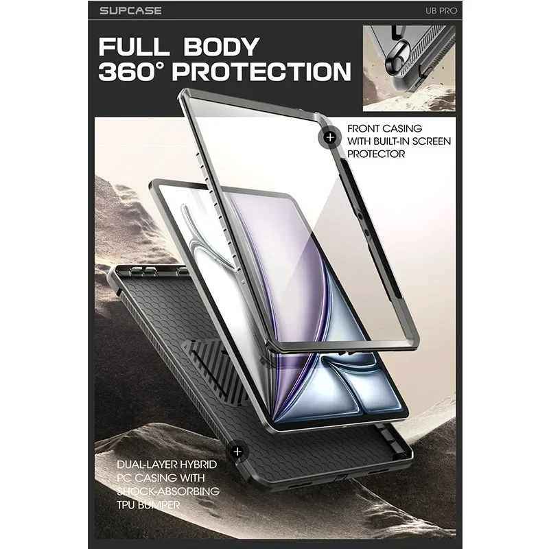 For iPad Air 13 Inch Case M2 2024 SUPCASE UB Pro Full-Body Rugged Military-Grade Protection Cover with Built-in Screen Protector